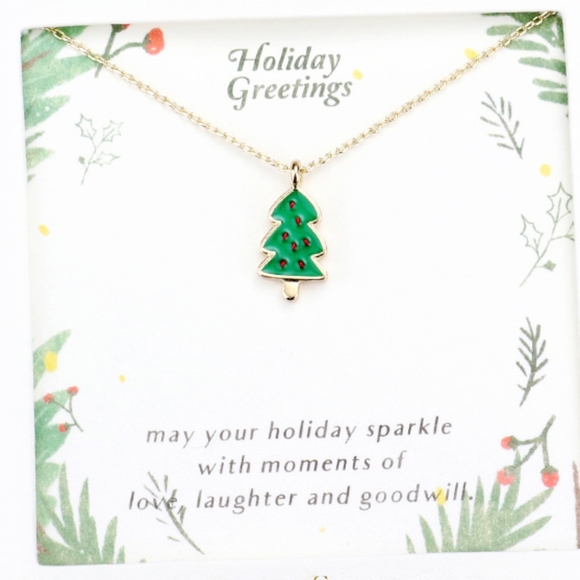 iFashionBox Jewelry - Gold Holiday Style Christmas Tree Charm Pendant Necklace Fun Statement Chain